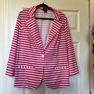 Plus Size Pink & White Striped Cotton Blazer